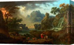Claude-joseph Canvas Paintings - A Mountain Landscape with an Approaching Storm by Claude-Joseph Vernet