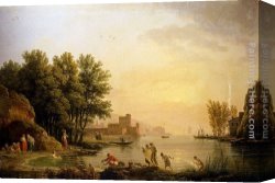 Claude-joseph Canvas Paintings - Landscape With Bathers by Claude-Joseph Vernet