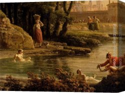 Claude-joseph Canvas Paintings - Landscape With Bathers - detail by Claude-Joseph Vernet