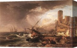 Claude-joseph Canvas Paintings - Storm with a Shipwreck by Claude-Joseph Vernet