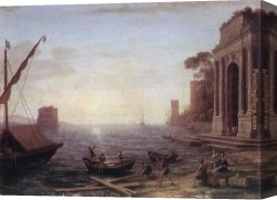 Claude Lorrain Canvas Paintings - A Seaport at Sunrise by Claude Lorrain