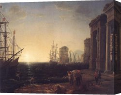 Sydney Harbour Canvas Paintings - Harbour Scene at Sunset by Claude Lorrain