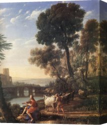The Return of The Herd Canvas Paintings - Landscape with Apollo Guarding the Herds of Admetus by Claude Lorrain