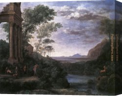 Stag Canvas Paintings - Landscape with Ascanius Shooting the Stag of Sylvia by Claude Lorrain