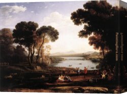 Figure Classic Canvas Paintings - Landscape with Dancing Figures The Mill by Claude Lorrain