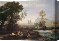 Claude Lorrain Canvas Paintings - Landscape with Rest in Flight to Egypt by Claude Lorrain