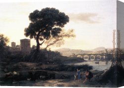 A Spanish Shepherd Canvas Paintings - Landscape with Shepherds the Pont Molle by Claude Lorrain