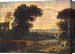 Claude Lorrain Canvas Paintings - Landscape with the Rest on the Flight into Egypt by Claude Lorrain