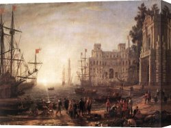 Port of Valencia Canvas Paintings - Port Scene with the Villa Medici by Claude Lorrain