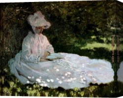 Woman with a Mirror Canvas Paintings - A Woman Reading by Claude Monet