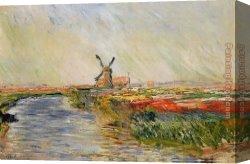 Champs Canvas Paintings - Champ de tulipes en hollande by Claude Monet