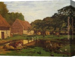 Ponies, a Calf And Poultry in a Farmyard Canvas Paintings - Farmyard in Normandy by Claude Monet