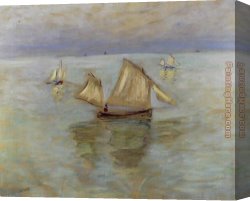 Fishing Boats at Dusk Canvas Paintings - Fishing Boats at Pourville by Claude Monet