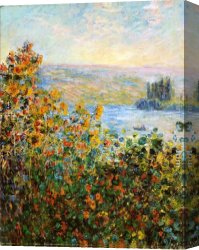 Flower Beds in Holland Canvas Paintings - Flower Beds At Vetheuil by Claude Monet