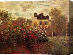 Summer Landscape Aka Woman with a Parasol in a Garden Canvas Paintings - Garden At Argenteuil Aka The Dahlias by Claude Monet