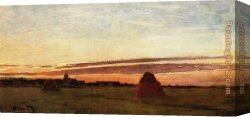 Sunrise Canvas Paintings - Grainstacks at Chailly at Sunrise by Claude Monet