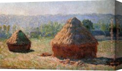 A Sunny Morning at Beaumont-le Roger Canvas Paintings - Grainstacks At The End Of Summer Morning Effect by Claude Monet