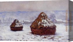 Snow Effect with Setting Sun Canvas Paintings - Grainstacks_ Snow Effect by Claude Monet