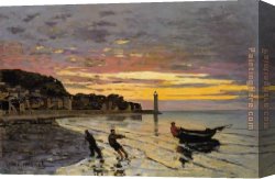 Sky in Honfleur Canvas Paintings - Hauling a Boat Ashore Honfleur by Claude Monet