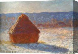 Snow Canvas Paintings - Haystack snow effect by Claude Monet