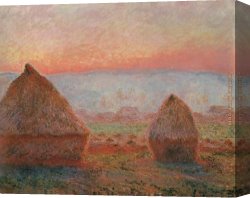Evening on a Parisian Boulevard Canvas Paintings - Haystacks at Giverny  the evening sun by Claude Monet