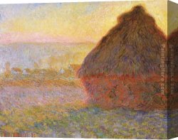Golden Sunset Canvas Paintings - Haystacks, sunset by Claude Monet