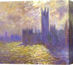 House with Scaffolding Canvas Paintings - Houses of Parliament London by Claude Monet