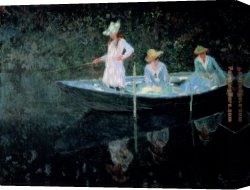 Arrival of The Boats Canvas Paintings - In The Rowing Boat by Claude Monet