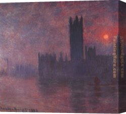 House with Scaffolding Canvas Paintings - London Houses of Parliament at Sunset by Claude Monet