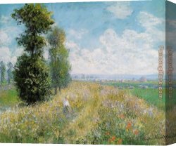 A Goat in a Meadow Canvas Paintings - Meadow with Poplars by Claude Monet