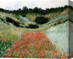 Jaune Poppy Canvas Paintings - Poppy Field In A Hollow Near Giverny by Claude Monet