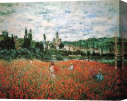 Jaune Poppy Canvas Paintings - Poppy Field near Vetheuil by Claude Monet