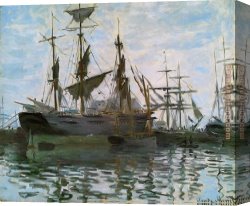 Ships Canvas Paintings - Ships in Harbor by Claude Monet