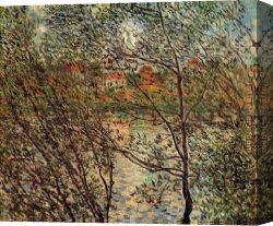 Springtime Canvas Paintings - Springtime through the Branches by Claude Monet