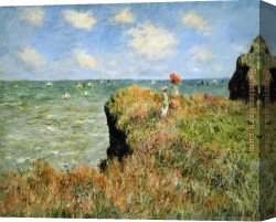 October Stroll Canvas Paintings - Stroll At The Rocks Of Pourville by Claude Monet
