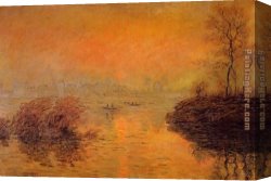 Seine Canvas Paintings - Sunset on the Seine at Lavacourt Winter Effect by Claude Monet