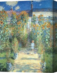 Birds And a Spaniel in a Garden Canvas Paintings - The Artist Garden at Vetheuil by Claude Monet