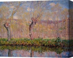 Bank Canvas Paintings - The Banks of the River Epte in Spring by Claude Monet