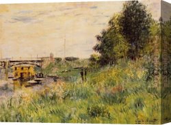 Bank Canvas Paintings - The Banks of the Seine at the Argenteuil Bridge by Claude Monet