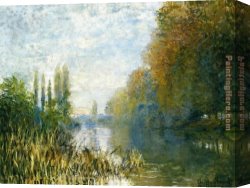 Bank Canvas Paintings - The Banks of The Seine in Autumn by Claude Monet