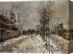 Boulevard Canvas Paintings - The Boulevard de Pontoise at Argenteuil Snow Effect by Claude Monet