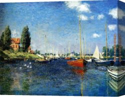 Red Circles II Canvas Paintings - The Red Boats Argenteuil by Claude Monet