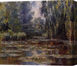 Pond Canvas Paintings - The Water-Lily Pond and Bridge by Claude Monet