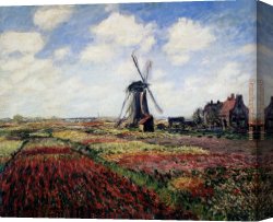 Old Windmill, East Hampton, Long Island, New York Canvas Paintings - Tulip Fields With The Rijnsburg Windmill by Claude Monet