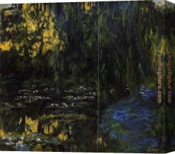 Pond Canvas Paintings - Weeping Willow and Water-Lily Pond 3 by Claude Monet