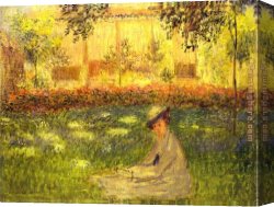 The Women in The Garden Canvas Paintings - Woman Sitting in a Garden by Claude Monet