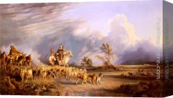 Goats Canvas Paintings - Goat Herders In A Neapolitan Landscape by Consalvo Carelli