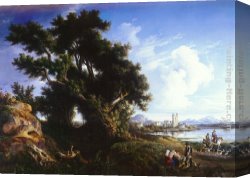 Isle Canvas Paintings - Landscape Near Naples With The Isle Of Capri In The Distance by Consalvo Carelli