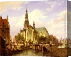 A View of Amsterdam Market Canvas Paintings - A Capriccio View Of Amsterdam by Cornelis Christiaan Dommelshuizen