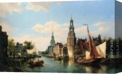 The Piazzetta, Looking Toward The Clock Tower Canvas Paintings - The Montelbaans Tower, Amsterdam by Cornelis Christiaan Dommelshuizen